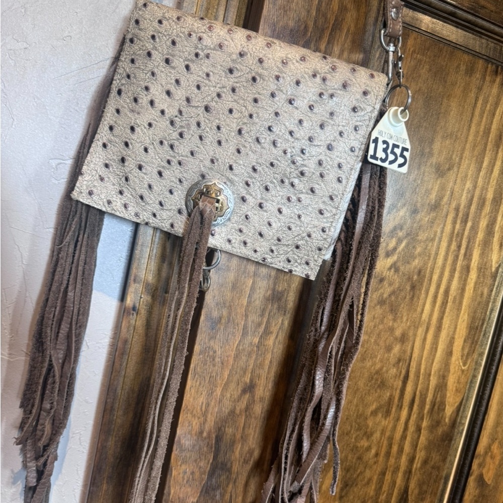 Holy cow couture Ostrich Leather purse with fringe